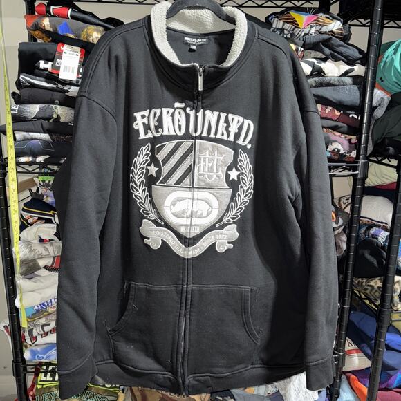 Y2K Ecko Unltd Men’s Black Embroidered Zip Up Seater Big And Tall 3xl - Picture 1 of 7